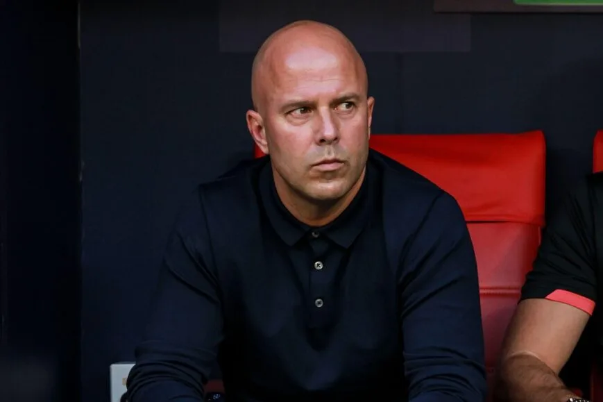 Liverpool manager Arne Slot looking emotional during press conference
