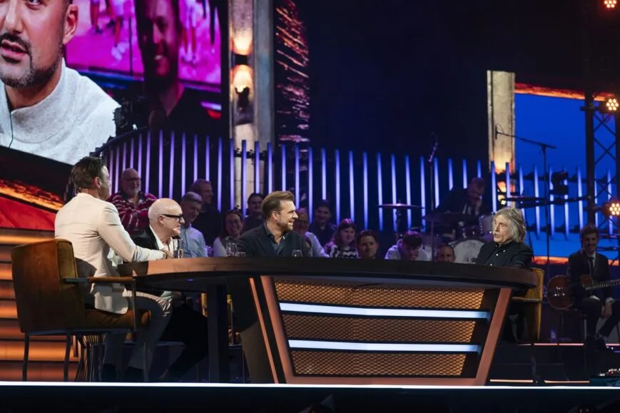Television studio with modern talk show setup