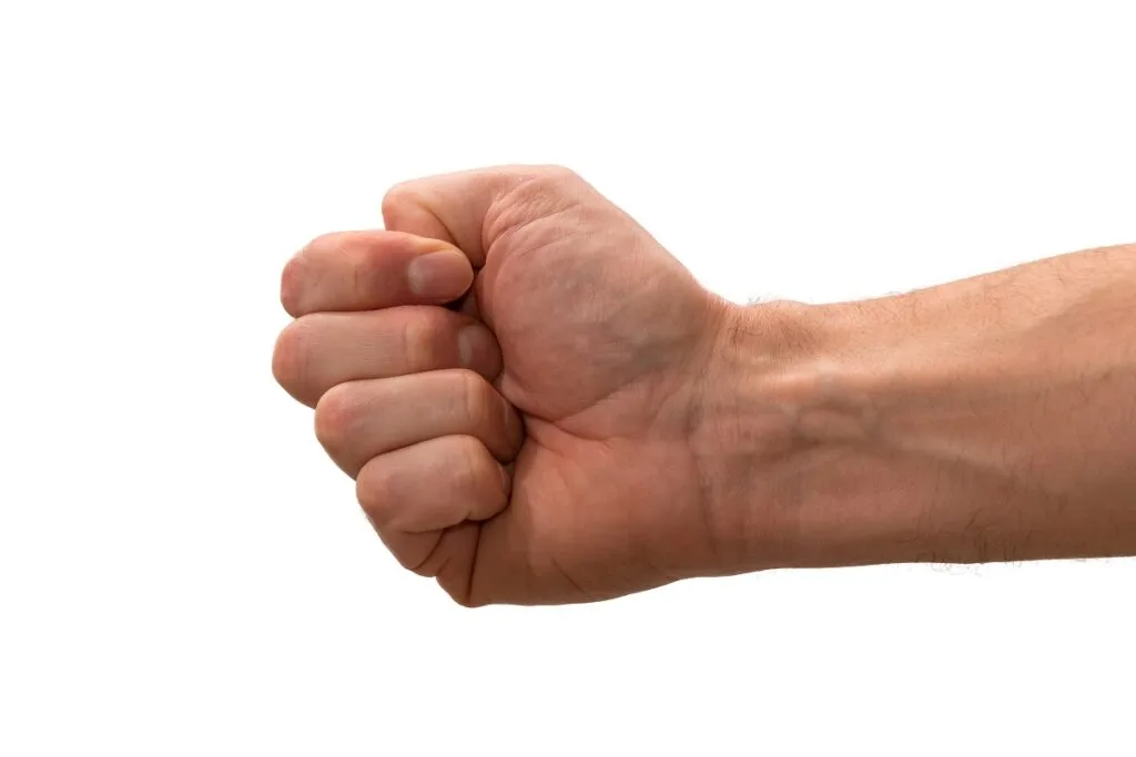 Close-up of hands demonstrating different fist-making positions showing personality indicators