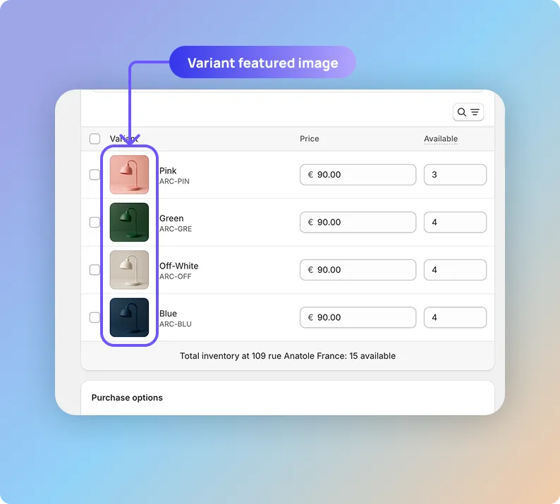 UI showing method to display specific product variants by SKU or barcode with black variant examples: short knit beanie, fringed scarf, leather gloves, and leather dress belt.