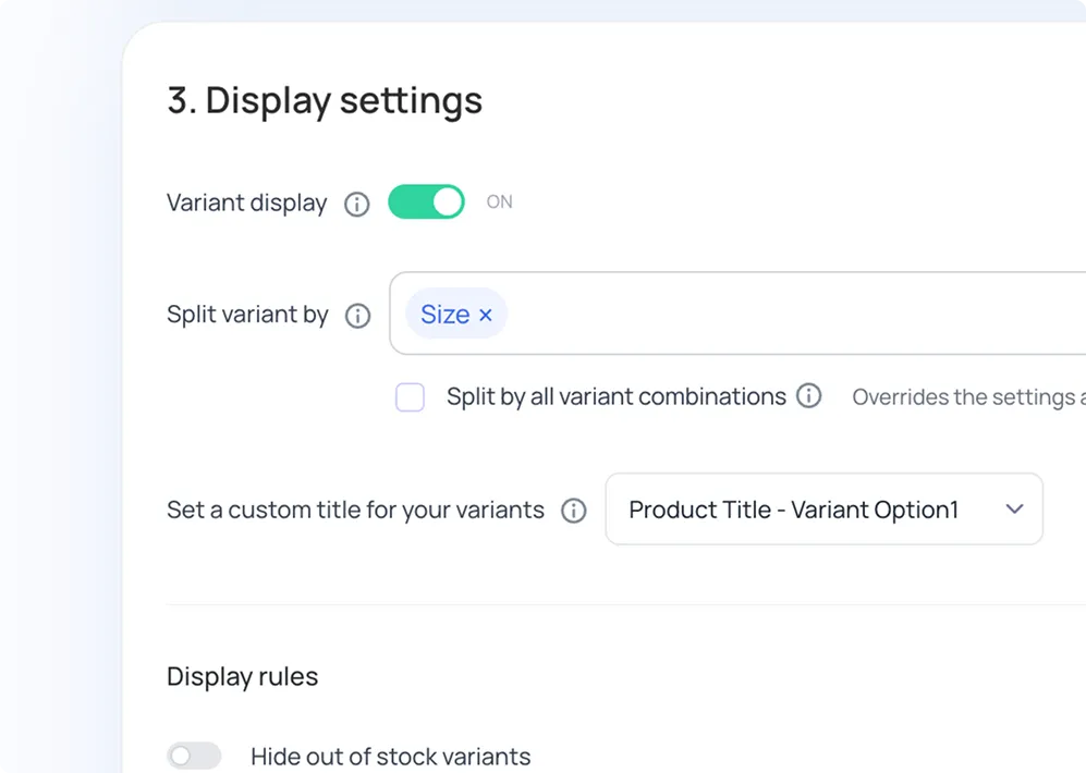 Configure variant display settings