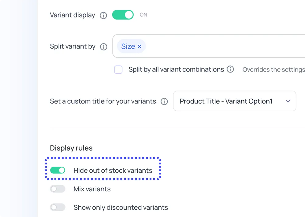 Configure variant display settings
