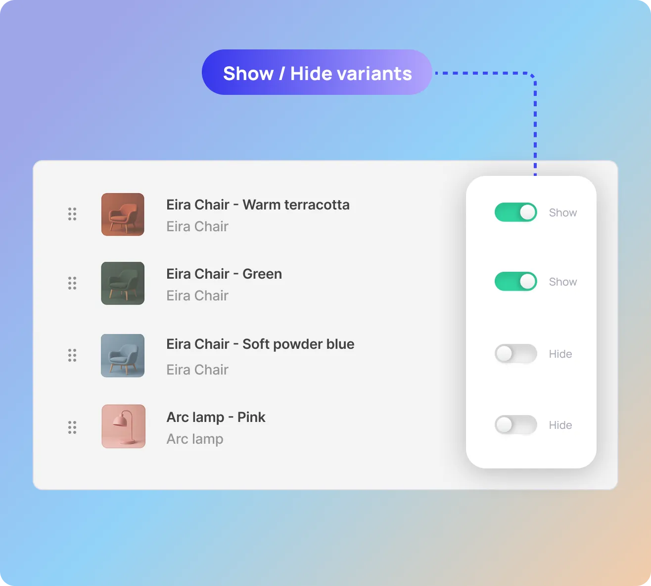 how or hide each variant per collection in Variantify