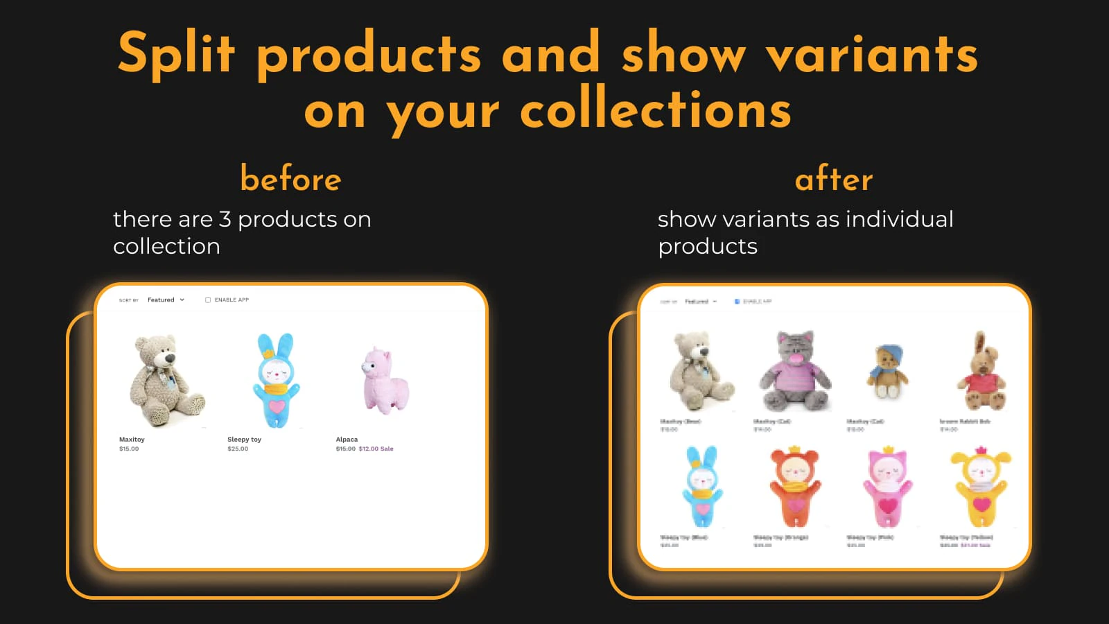 B4B Variable Products Shopify app — variant display with conditional logic