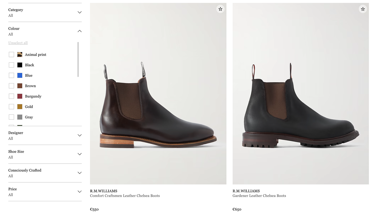 A clean, well-organized filter layout on a Shopify collection page