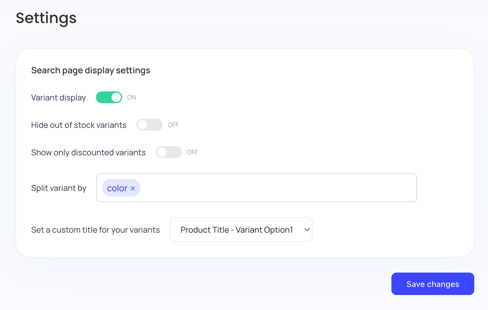 search pages variant display settings