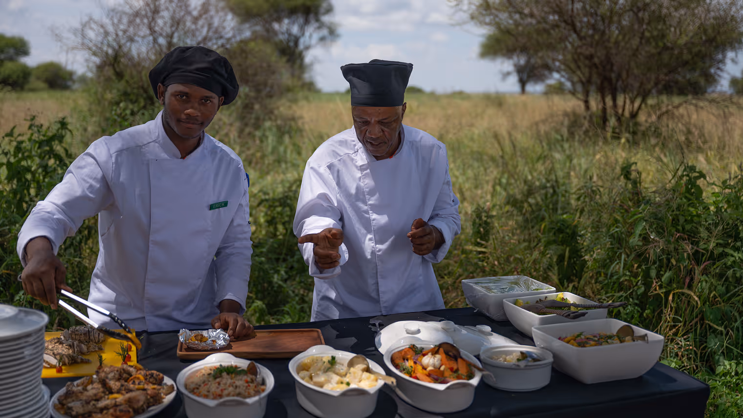 Chef's setting up a bush lunch
