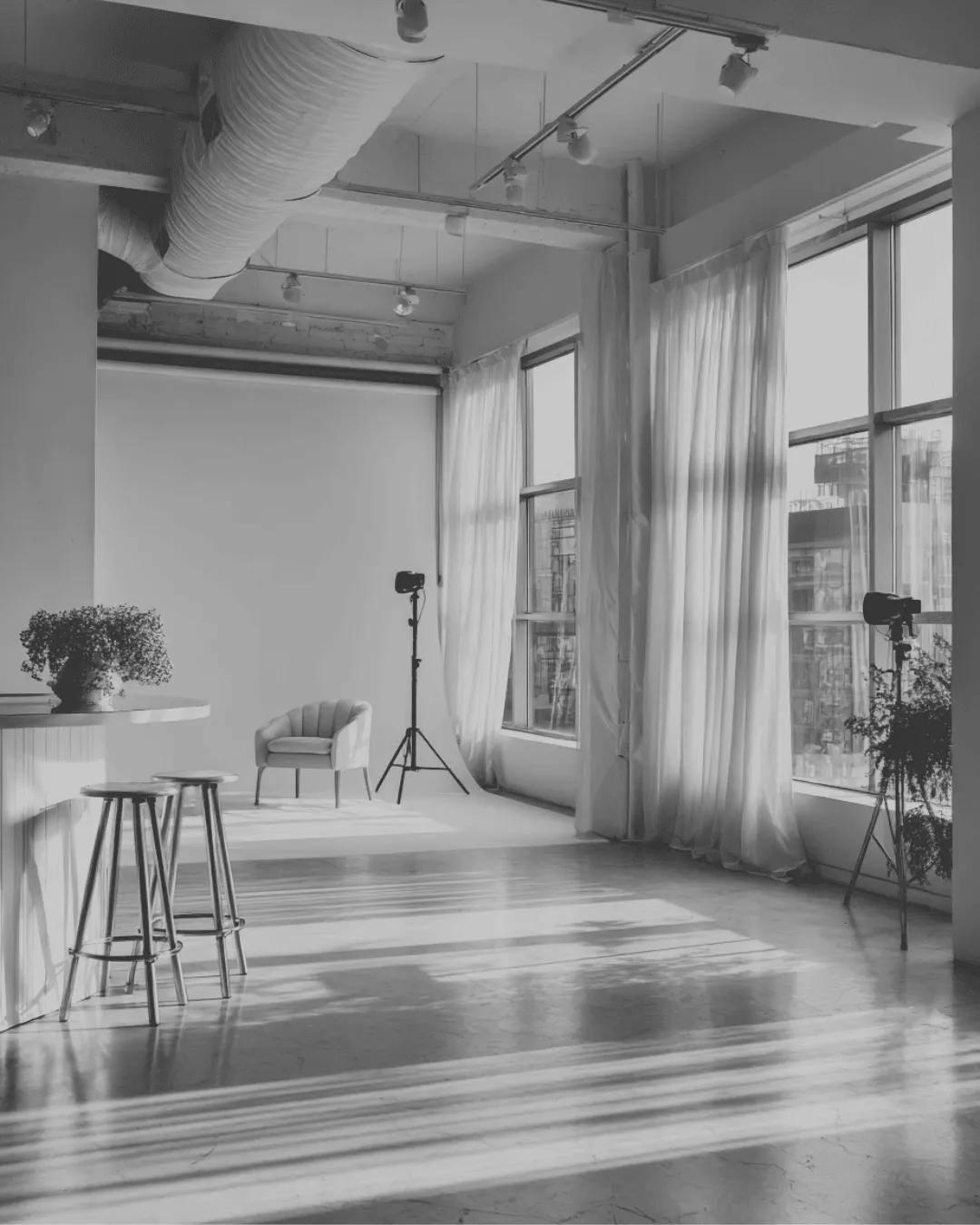 CINCH Magazine logo on a minimalist photo studio backdrop, framed by plants and soft light, reflecting the brand's refined and intentional aesthetic.