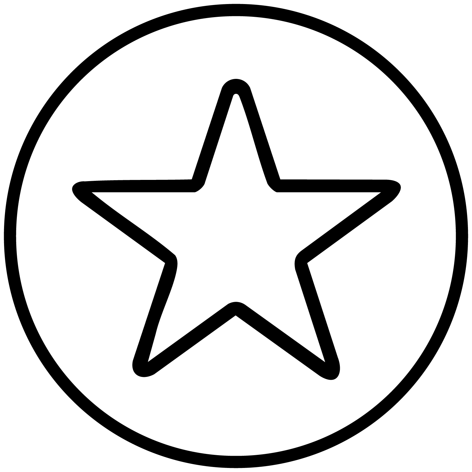 White outline of a five-point star inside two concentric white circles on a black background.