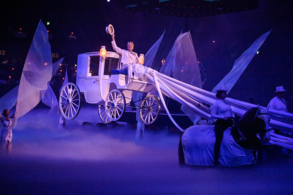 Theatrical carriage performance at Longines CHI Classics Basel opening ceremony with artistic stage production