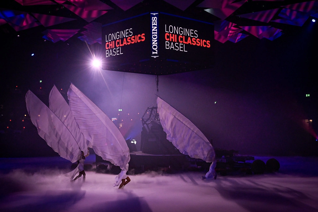 Opening ceremony performance with wing dancers at Longines CHI Classics Basel equestrian gala
