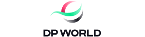 DP World corporate logo with stylized crescent shapes above the name.