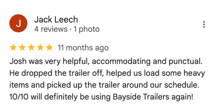 Google Review text sharing customer's 5 star experience.