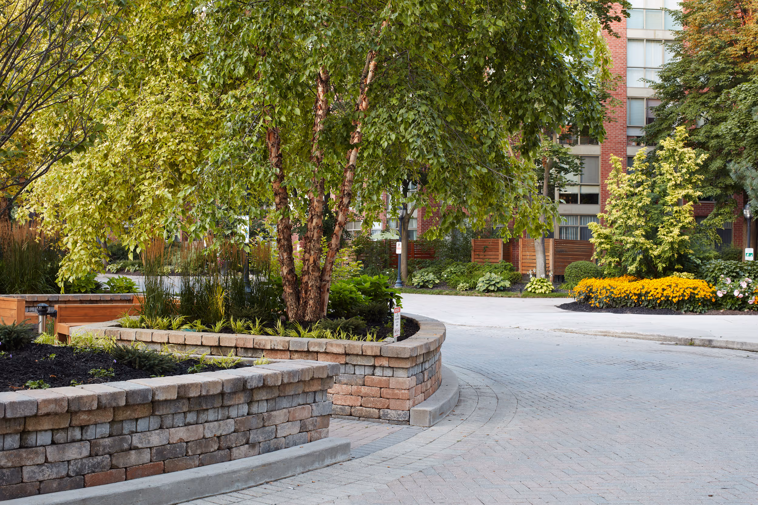 Stone Retaining wall planters shown from a different angle