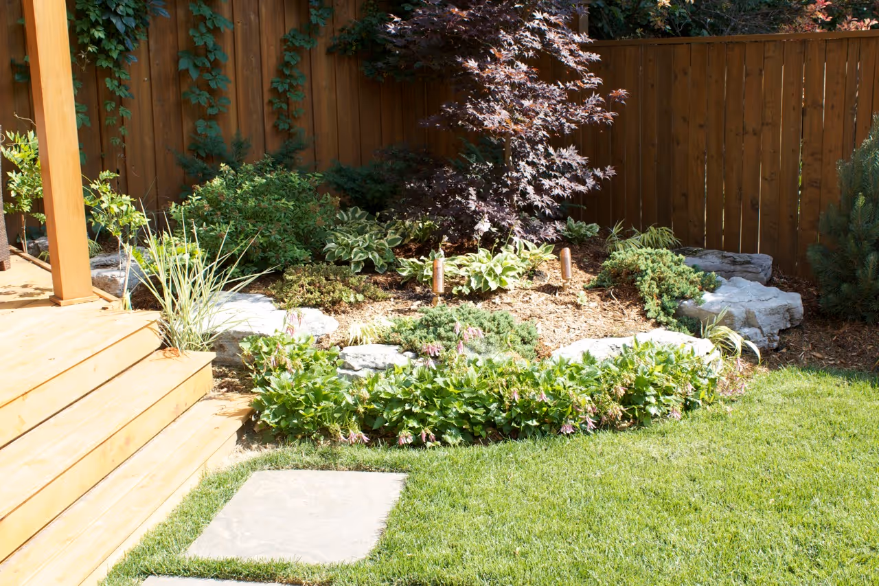 Garden Beds next to raised covered seating area