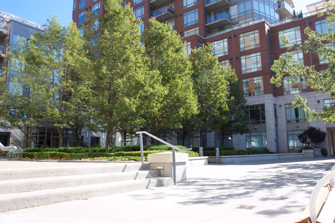 Annuals flower beds built into concrete