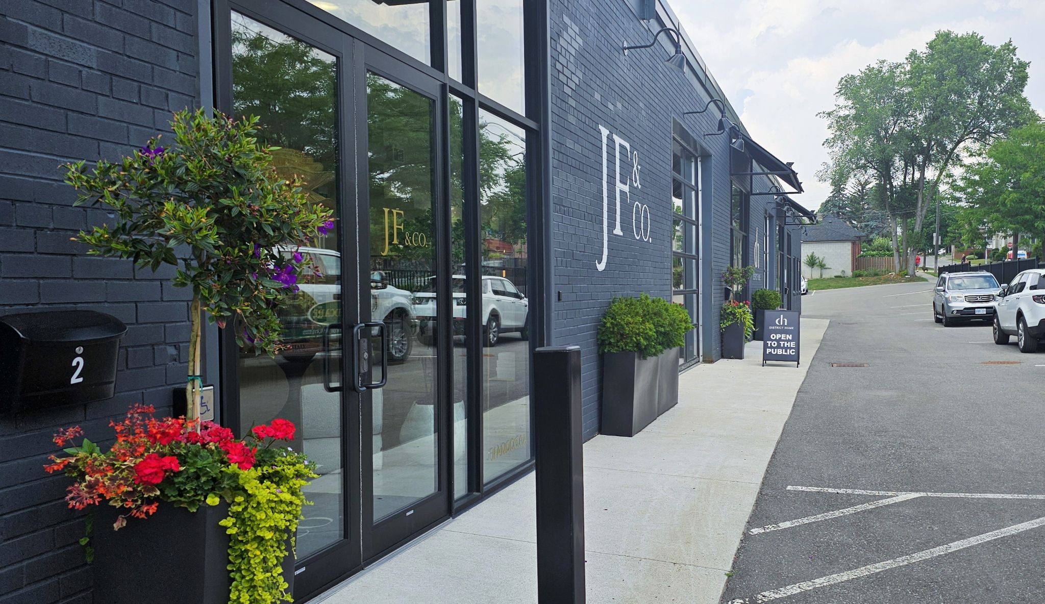 Front building entrance with annuals