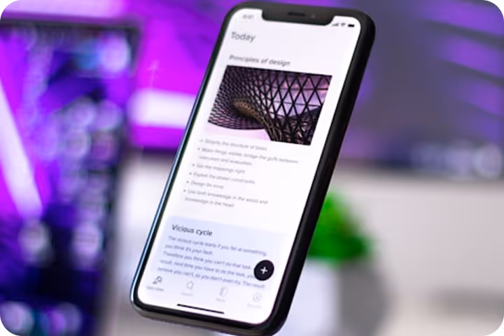 Smartphone showing design article.
