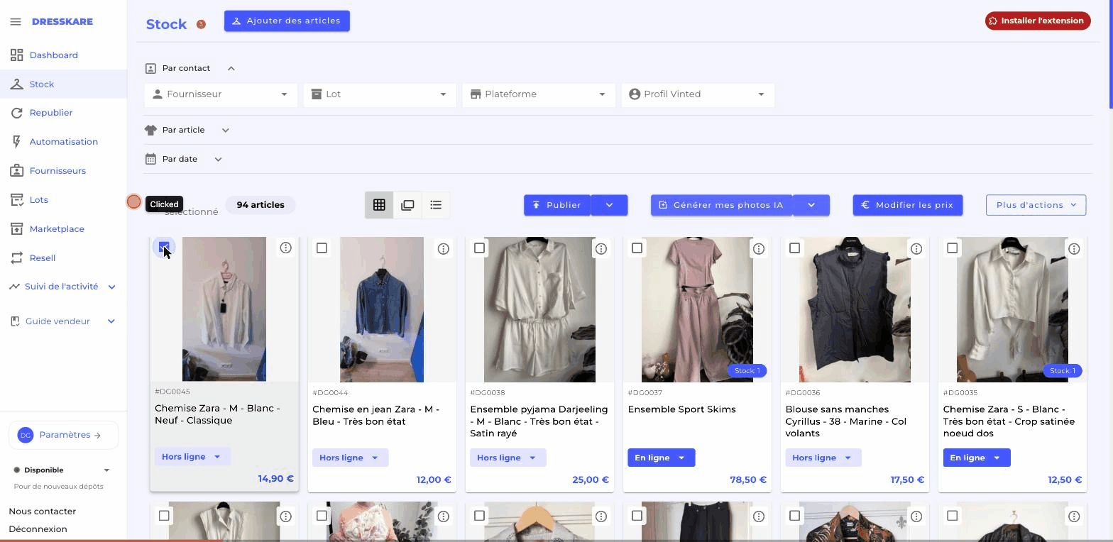Aperçu : publier un article en brouillon sur DressKare