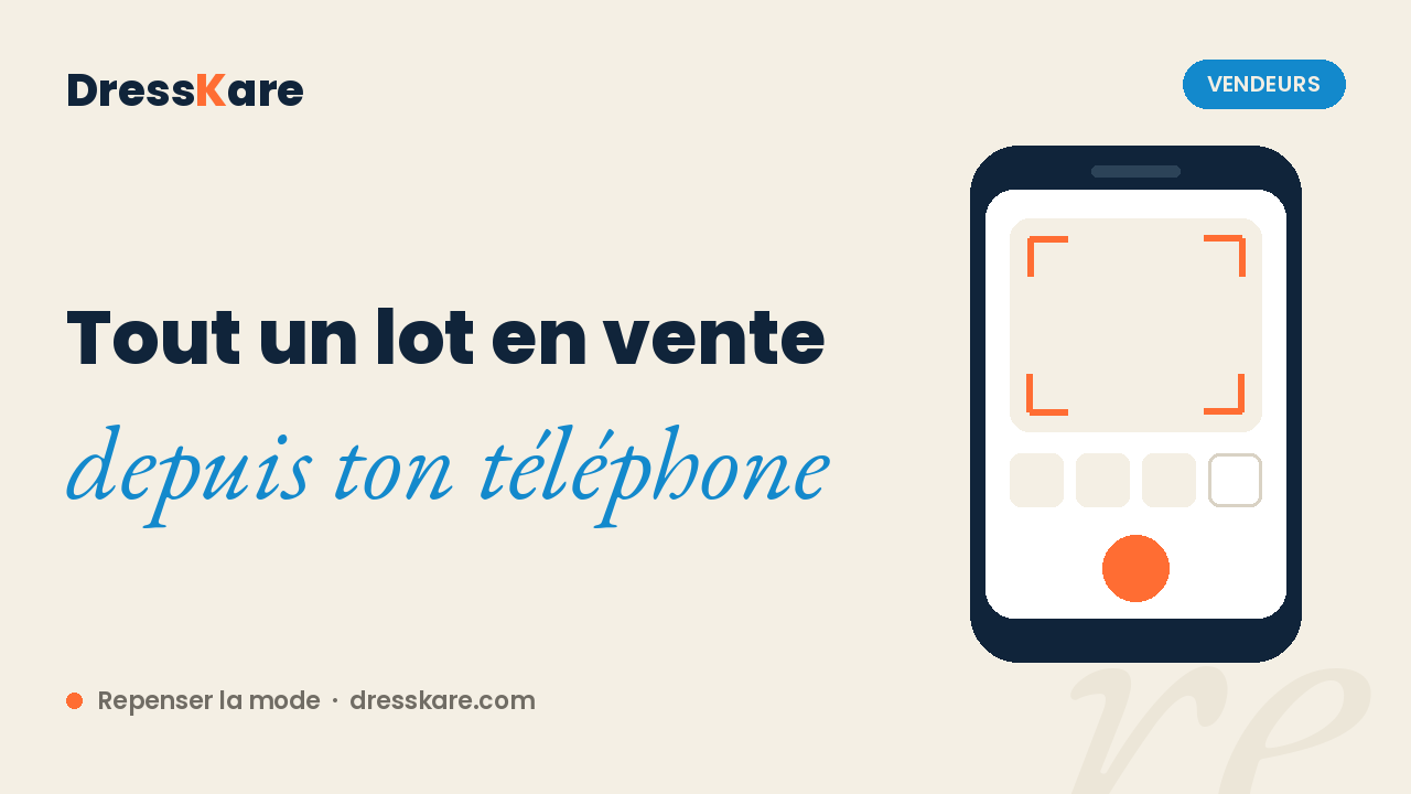 Un téléphone en train de photographier un lot de vêtements, couverture du blog DressKare