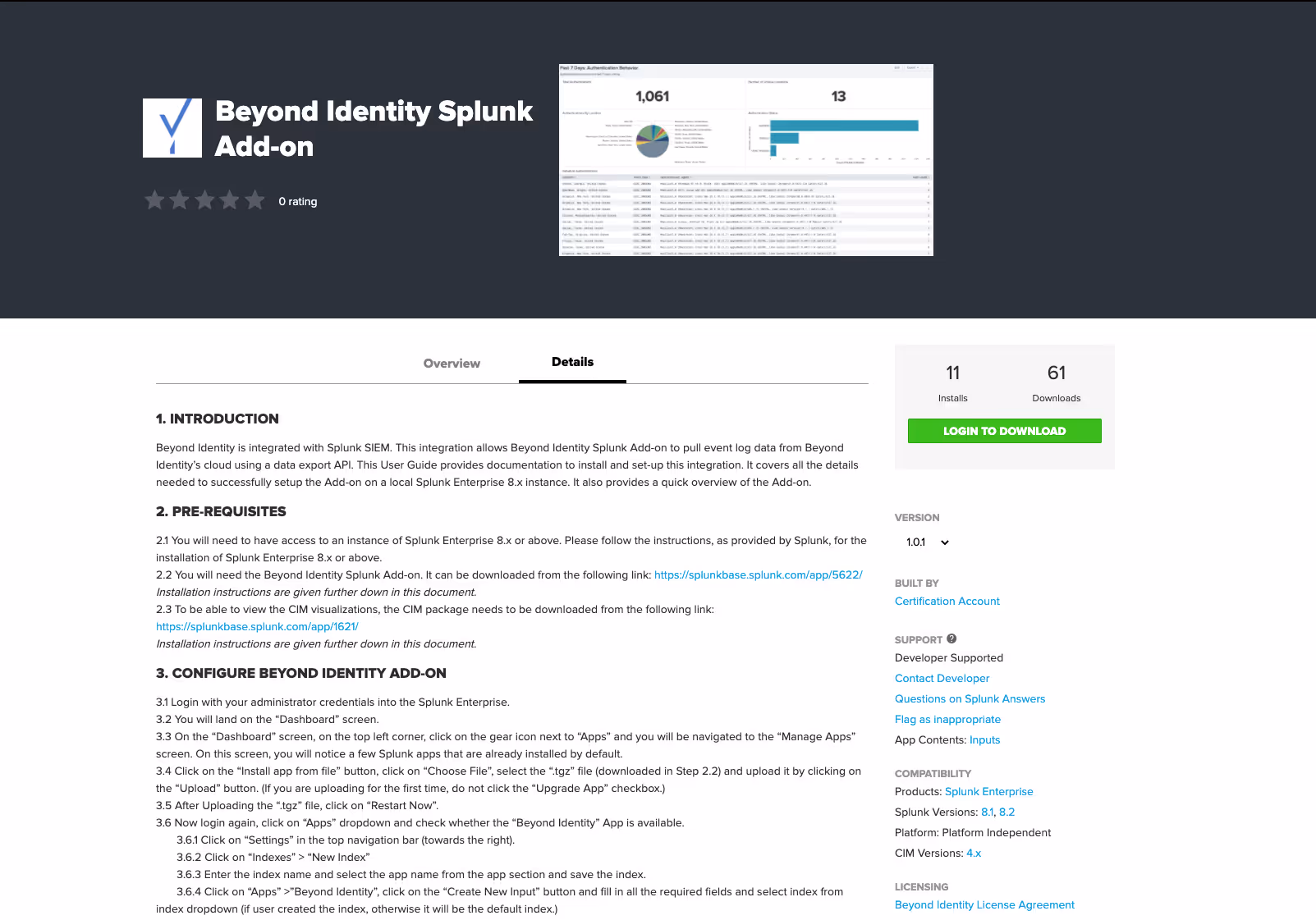 Splunk marketplace listing for Beyond Identity!