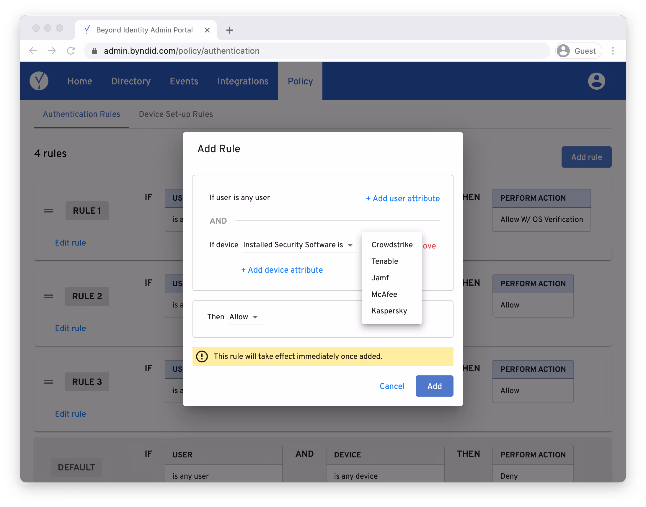console - policy - installed security software