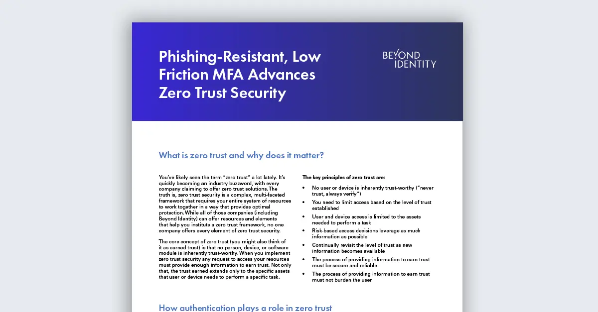 Phishing-Resistant, Low Friction MFA Advances Zero Trust Security