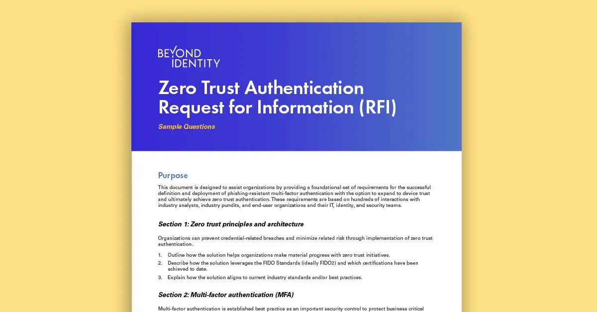 Zero Trust Authentication Request for Information (RFI)