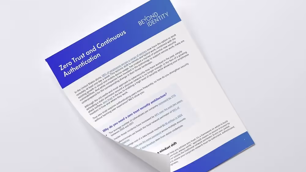 Zero Trust and Continuous Authentication: A Partnership for Network Security