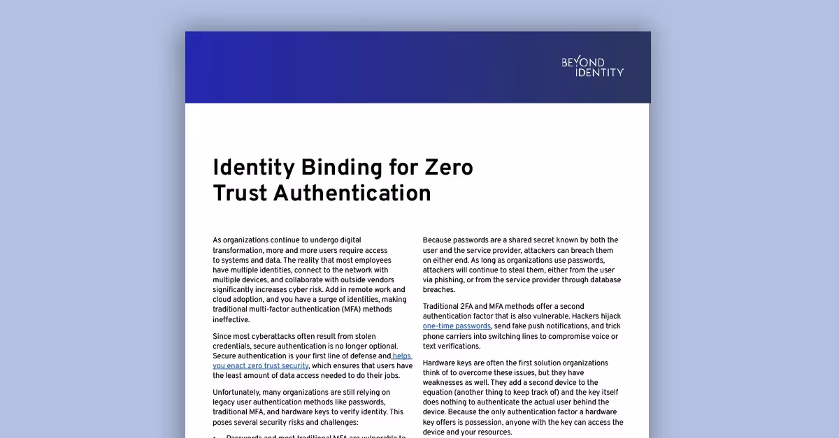 Identity Binding for Zero Trust Authentication