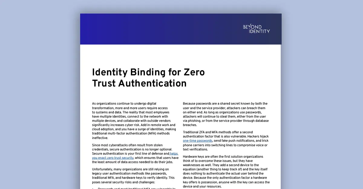 Identity Binding for Zero Trust Authentication
