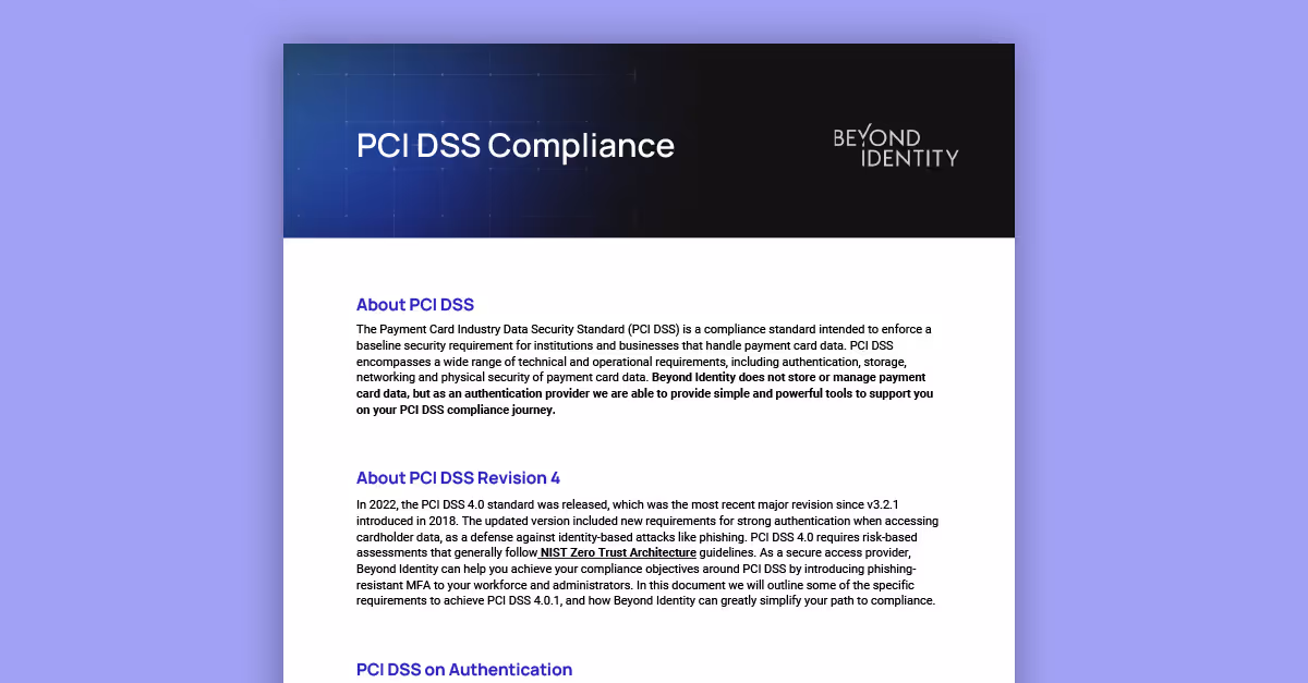 PCI DSS Compliance with Beyond Identity