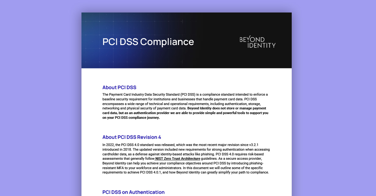 PCI DSS Compliance with Beyond Identity