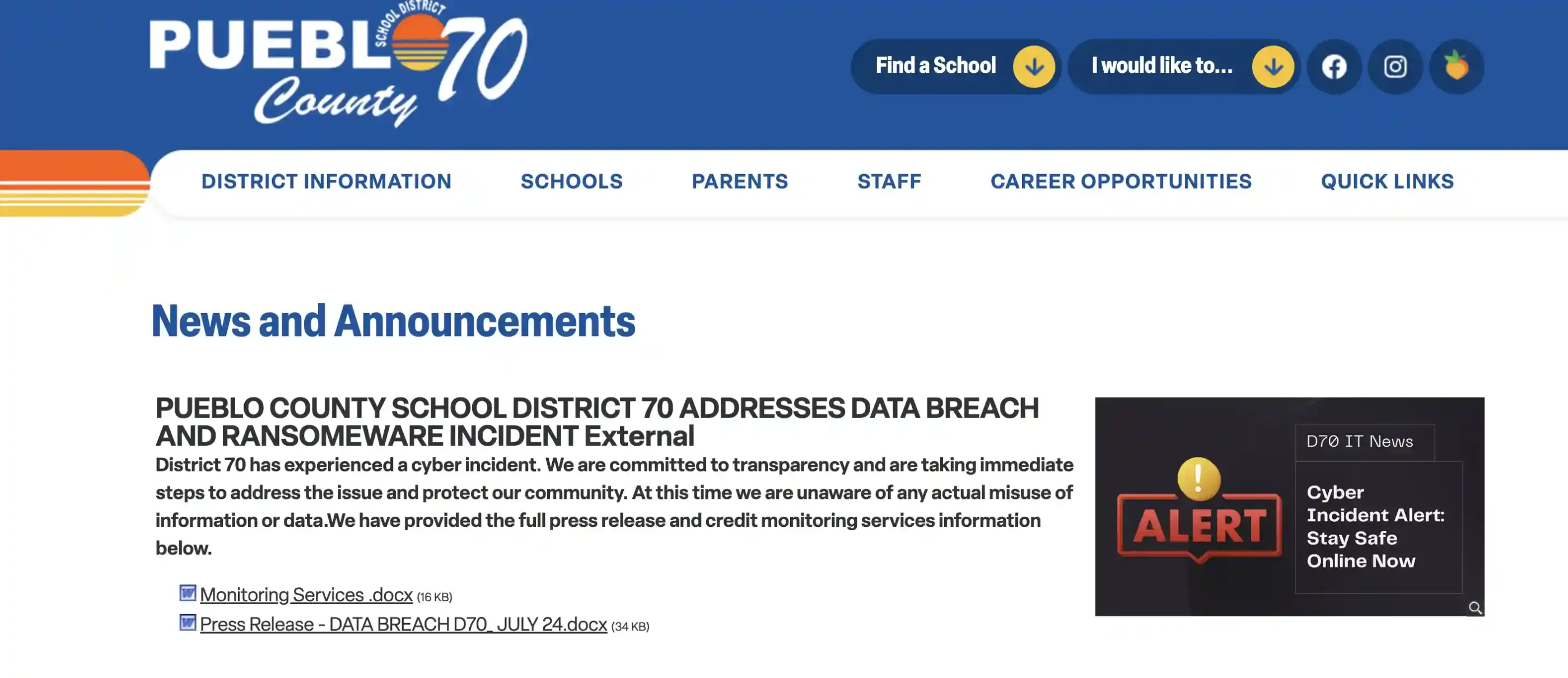 Pueblo County School District 70 Data Breach