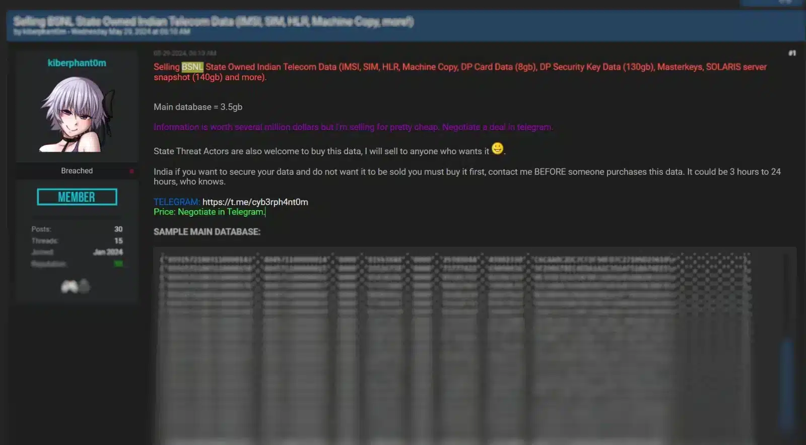 India confirms BSNL Data Breach