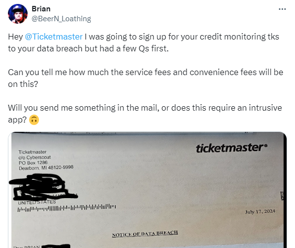 Ticketmaster Data Breach Notice