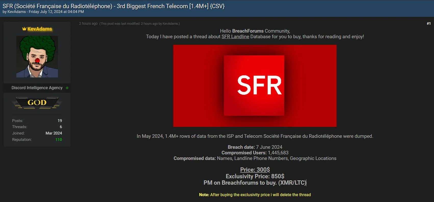 SFR Telcom Data Breach