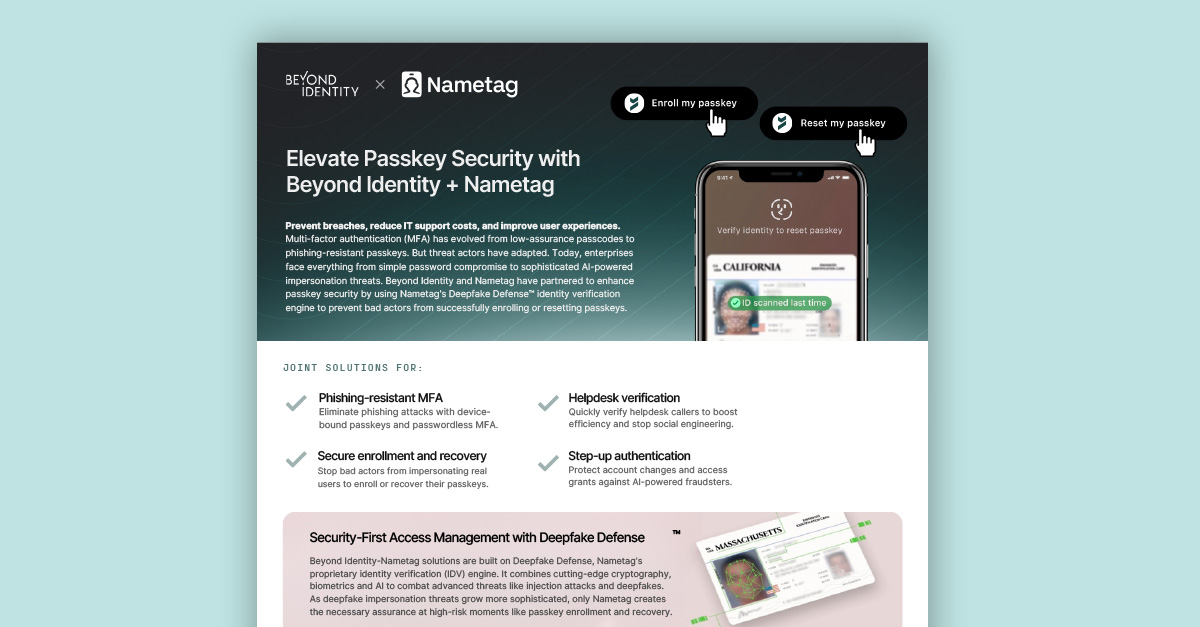 Elevate Passkey Security with Beyond Identity + Nametag