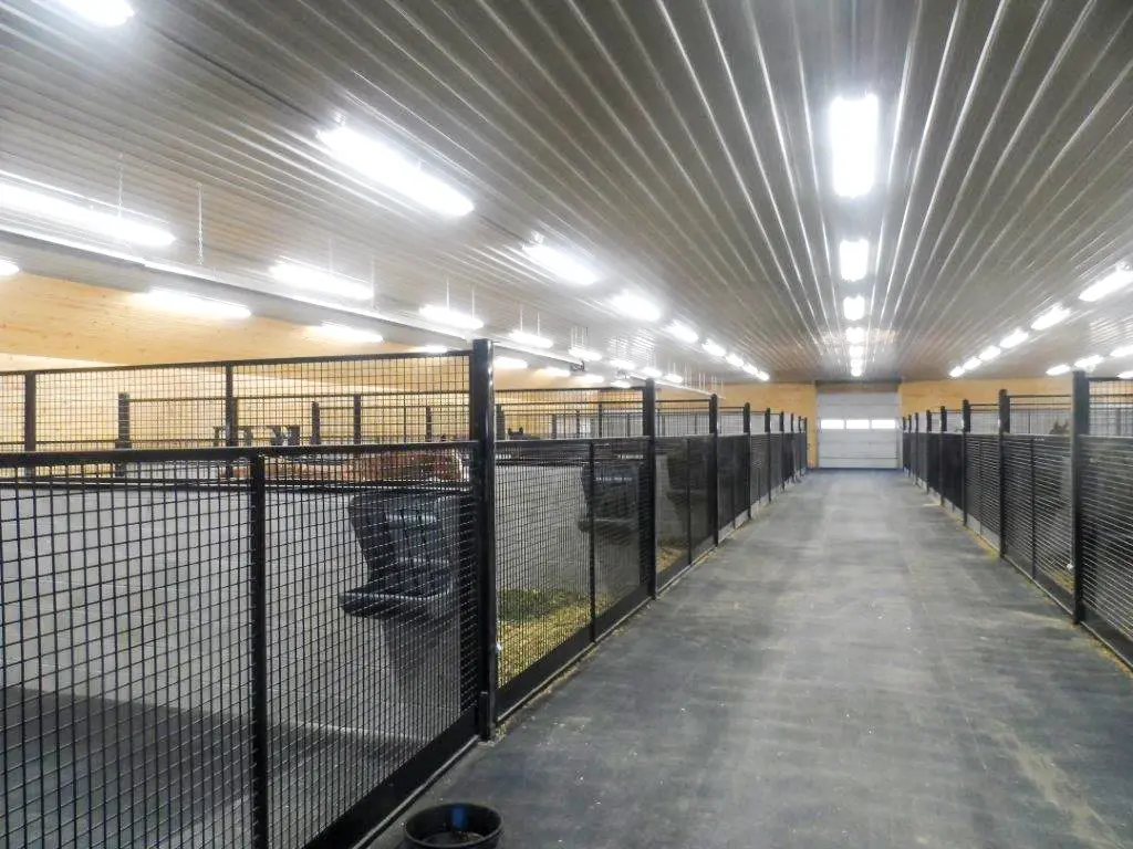 building with des eck welding with mesh stall fronts