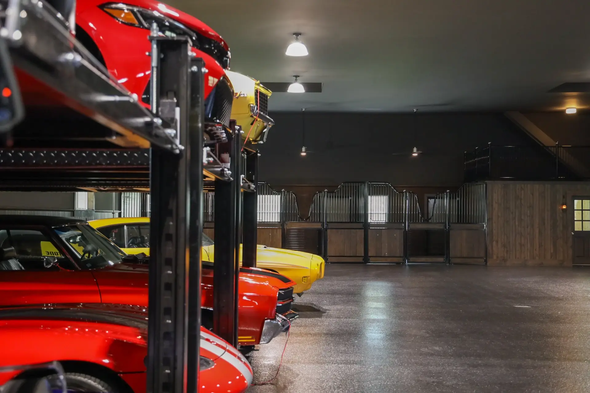 roush barn stall fronts and cars