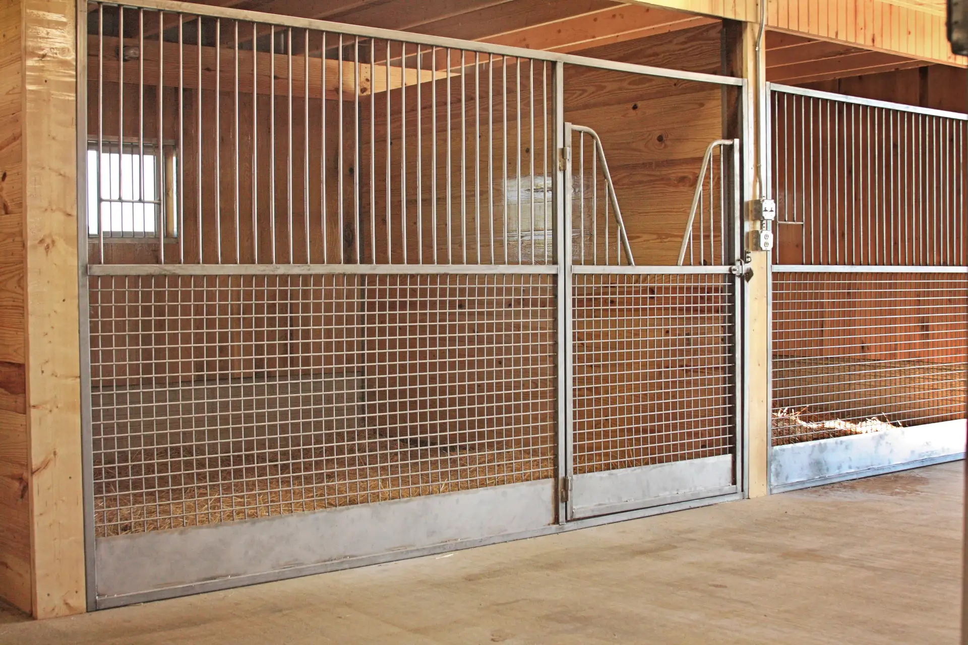 metal stall front in barn
