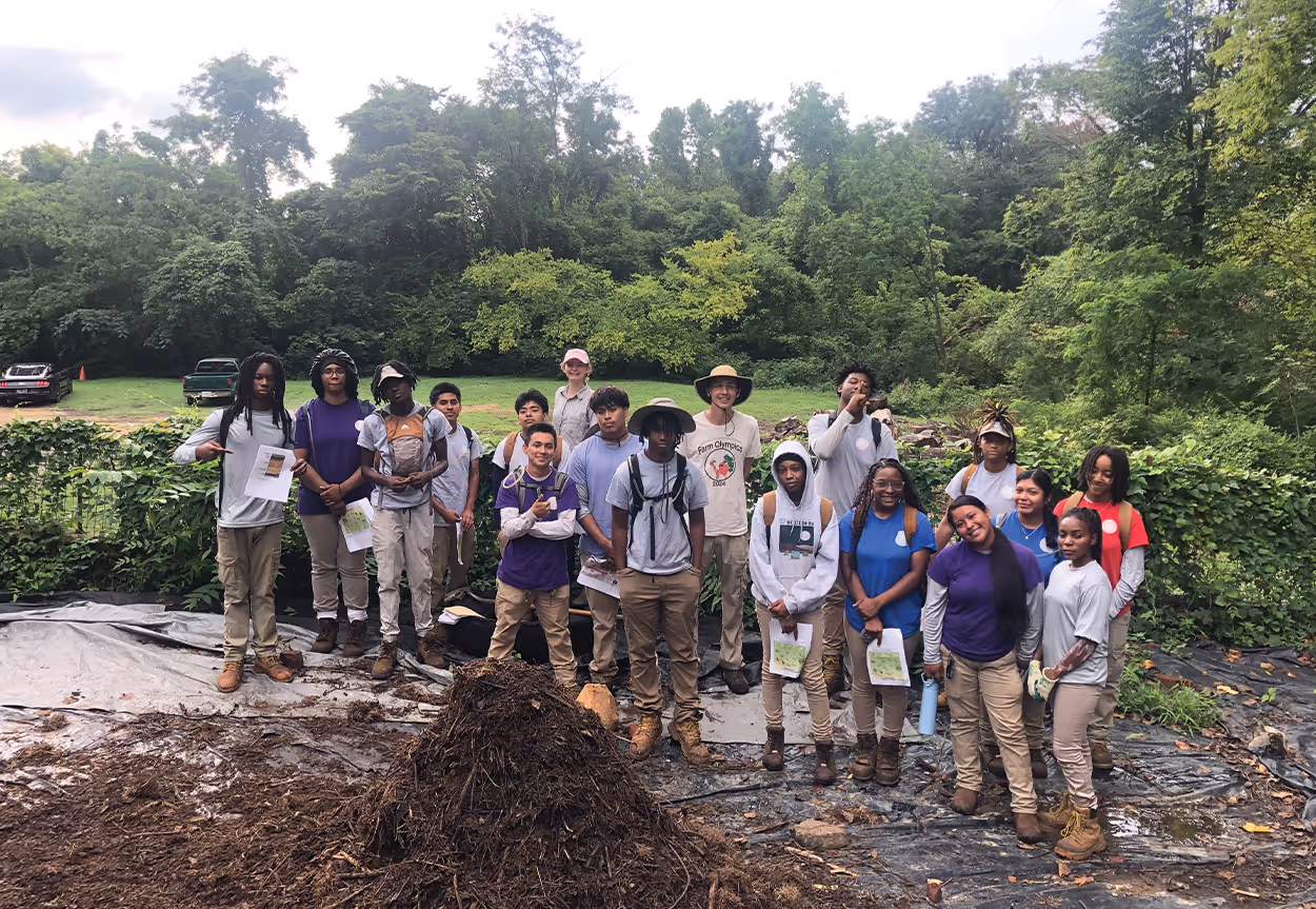 Interns and Volunteers at the boulder fields at Lookout Mountain Conservancy