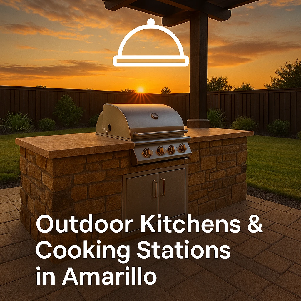Outdoor kitchen and cooking stations by Lone Star Luxury pools in Amarillo Texas