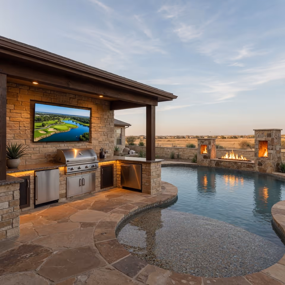 Out door entertainment systems and lighting from Lone Star Luxury Pools in Amarillo. 