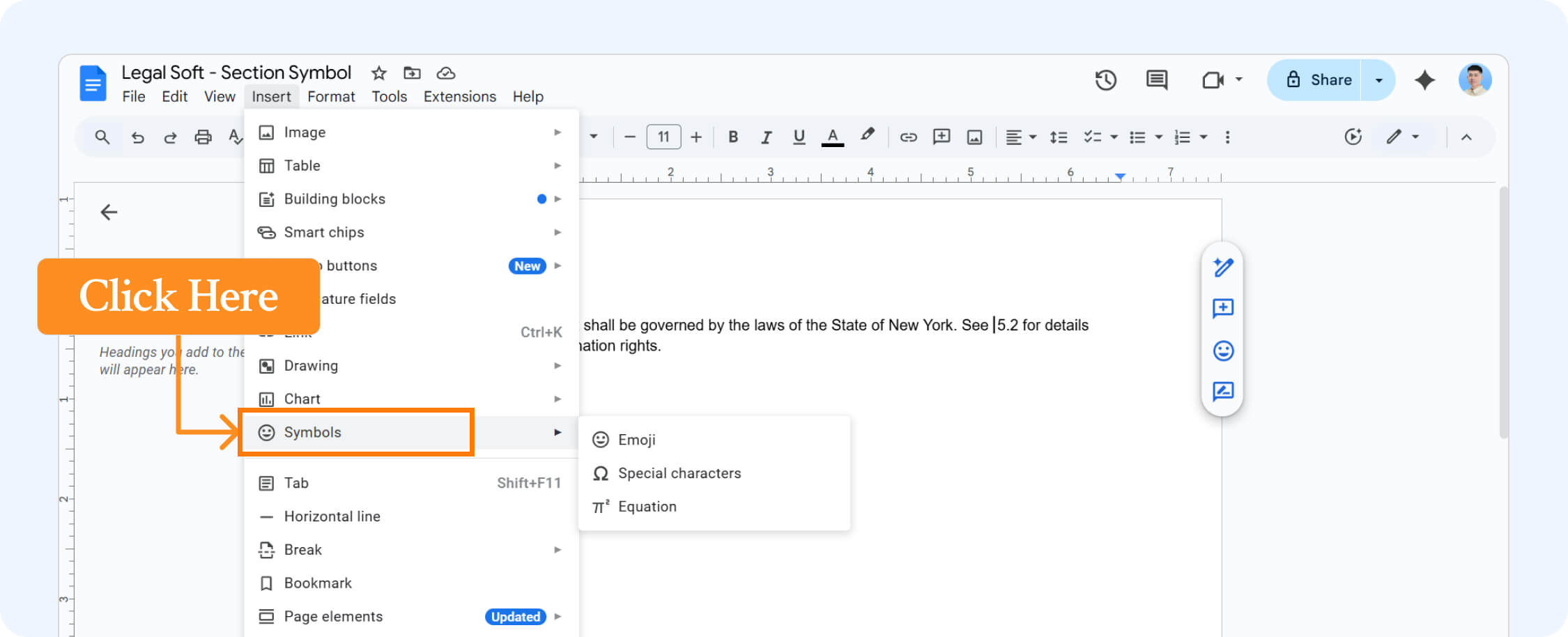 locating and using symbols in google docs.