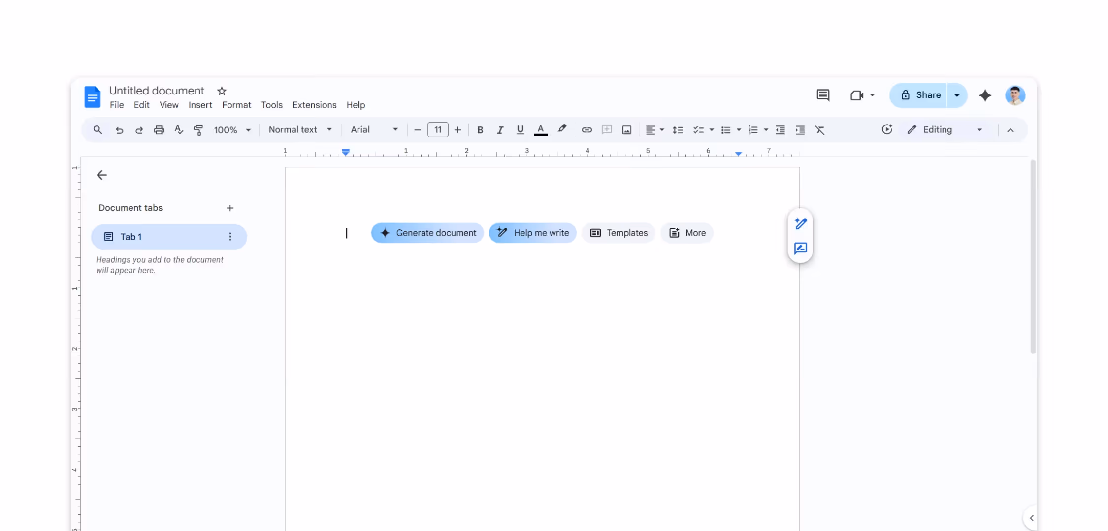 Google Docs platform interface