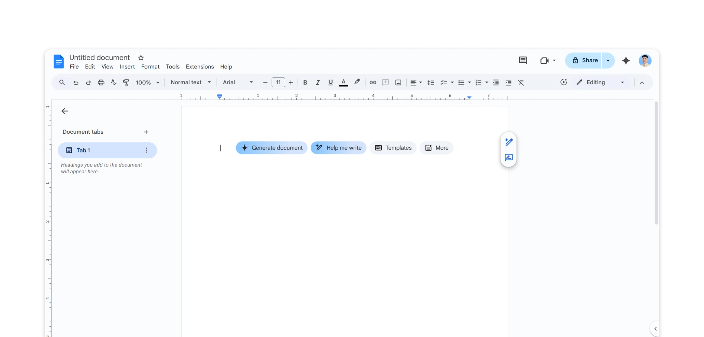 Google Docs platform interface
