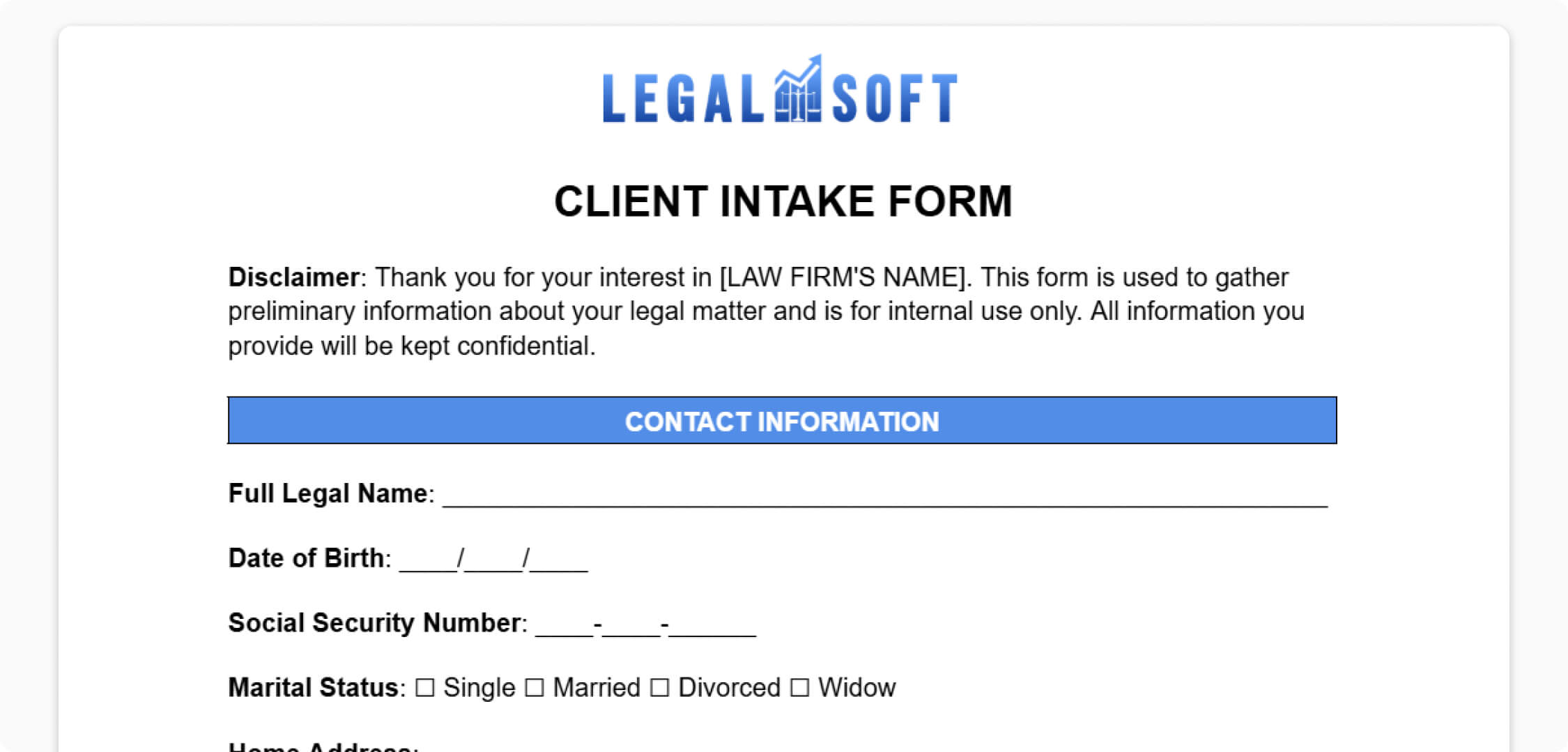 law firm client intake form template for lawyers