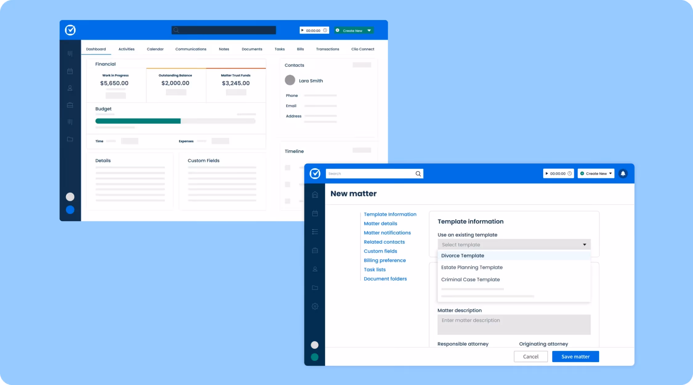 Clio case management software interface