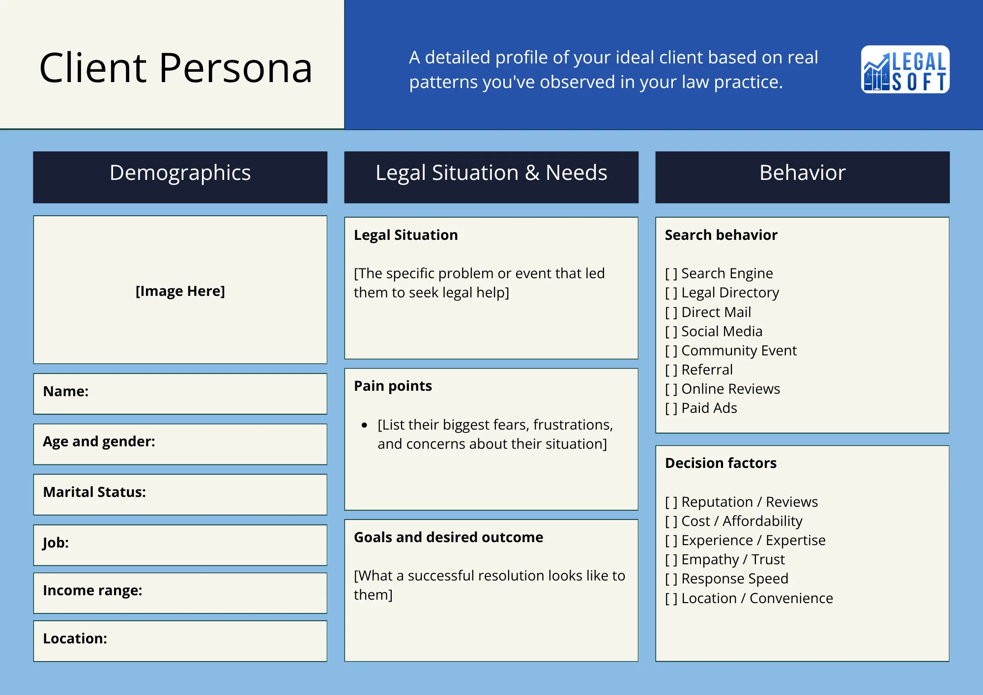 customer persona templateor law firms